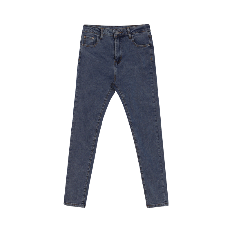 修身牛仔裤深蓝色小脚裤九分裤百搭微紧身长裤