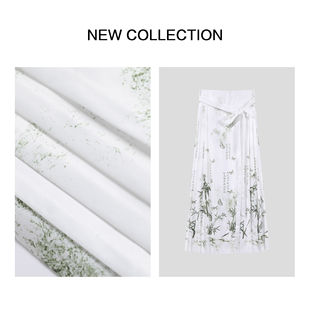 E1F26009 6009 清新文艺风竹纹印花百褶裙