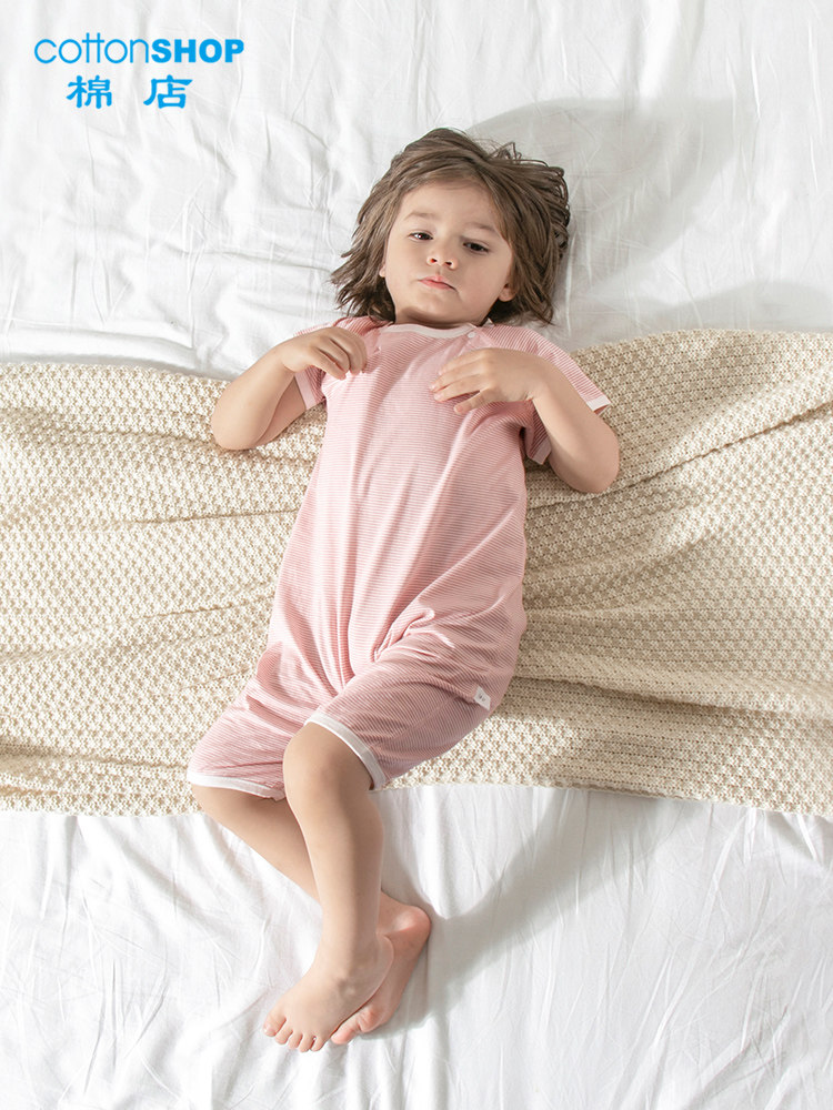 [WHILE STOCKS LAST] COTTON SHOP CHILDRENS SHORT-SLEEVED ONE-PIECE PAJAMAS SUMMER