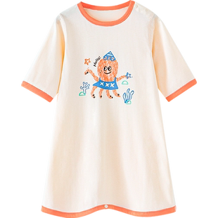 棉店男女宝宝七分袖睡袍夏春秋薄款100%纯棉睡裙防踢儿童睡衣夏季