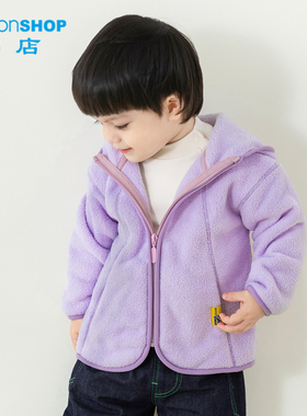 女宝连帽外套春秋款女童紫色双面摇粒绒外套保暖防着凉上衣秋季
