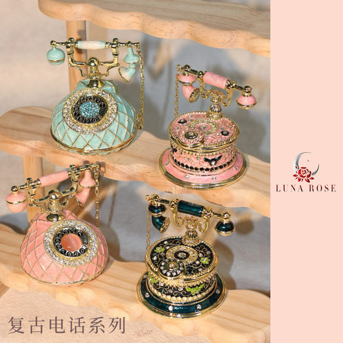 珐琅彩复古电话机首饰盒