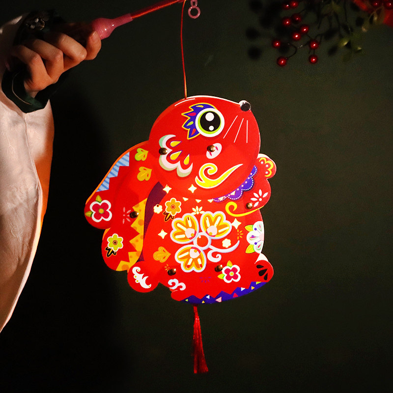 中秋节兔子灯笼手工diy材料包儿童幼儿园玉兔手提发光新年纸灯笼