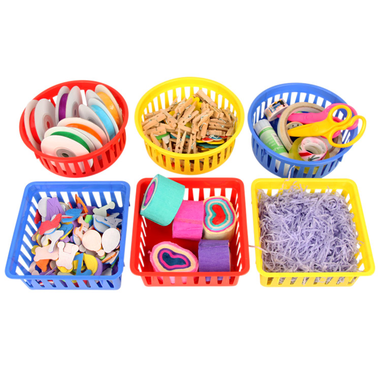 三色文具篮塑料杂物篮收纳篮桌面零食整理小篮子玩具分类篮收纳筐