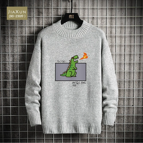 Утепленный трендовый свитер, трикотажная футболка, в корейском стиле, большой размер, круглый воротник, оверсайз