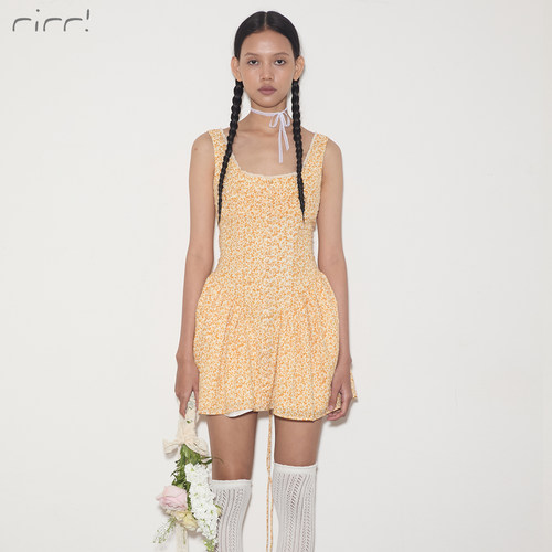 rirri 原创夏季法式复古度假全棉碎花收腰绑带连衣裙