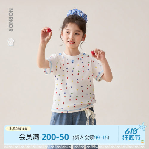 NORNOR女童波点短袖T恤夏季
