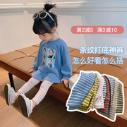 L Ma Cô gái sọc xà cạp cao eo thon bụng nữ bé quần thun co giãn mùa thu quần trẻ em mới - Quần