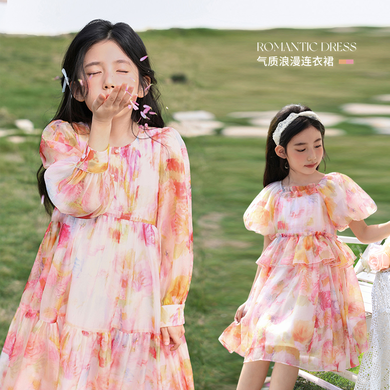 陈大猪女童长袖连衣裙2025春夏新款儿童森系碎花裙洋气小女孩裙子
