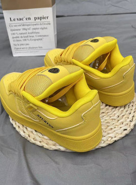 港风面包鞋女黄色休闲板鞋男学生百搭潮2025春秋厚舌头情侣运动鞋