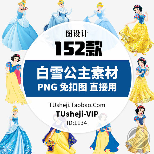 白雪公主童话PNG透明背景PS免抠图片 儿童卡通PPT小报插图案素材