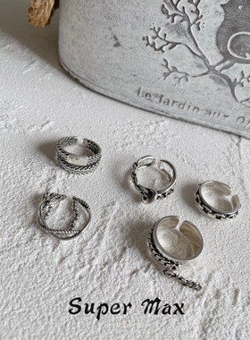 东大门纯银链条双层重工叠戴戒指