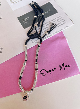 原创手作纯银925棉线可爱笑脸小众个性百搭银圈可调节叠戴手链女