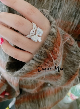 韩版925纯银素银小众设计款立体蝴蝶结叠戴百搭INS风可爱戒指