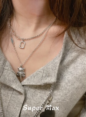 韩国东大门s925纯银复古可爱小熊项链气质百搭长款泰银毛衣链配饰