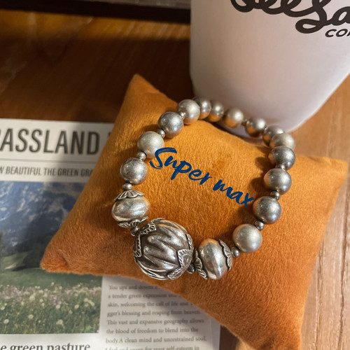 Super max原创小众纯银s925泰国手工银复古做旧银球叠戴银珠手链