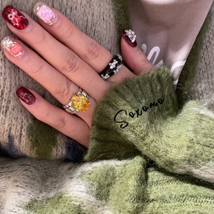 韩版东大门S925纯银复古做旧大颗水晶锆石黑色滴釉夸张戒指叠戴女