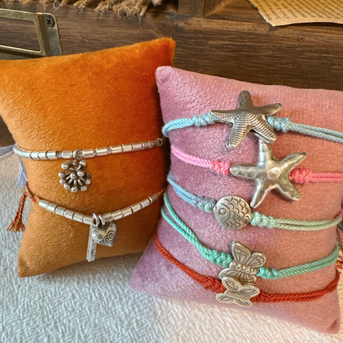 原创小众设计款泰国进口手工银做旧s925海星叠戴简约棉线手绳