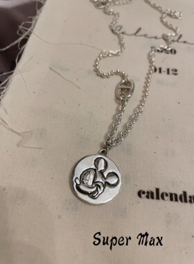 韩国东大门S925纯银米奇圆牌ins风网红小众百搭复古叠戴短款项链