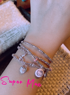 super max原创925纯银小众设计简约百搭极简叠戴百搭爆闪银珠手链