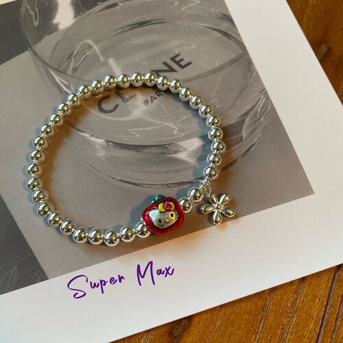 super max 原创小众设计纯银925足银999小苹果小猫花花叠戴手链