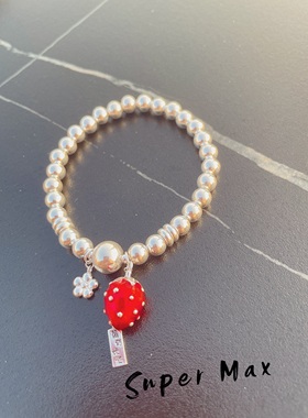 纯银s925原创小众设计可爱甜甜草莓小花没有烦恼银珠叠戴弹力手链