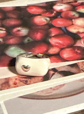 Supermax韩版纯银s925小众设计款滴釉白色爱心方形重工叠戴戒指