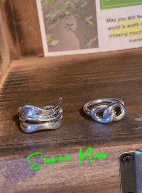 Supermax韩版纯银s925原创小众设计重工双层波浪扭结叠戴百搭戒指