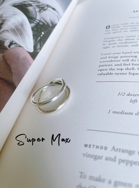 S925纯银小众设计款简约双层交叉叠戴百搭INS风戒指死口食指戒指