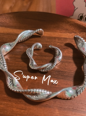 韩国东大门925纯银重工扭结波浪冷淡风个性ins实心做旧手镯戒指