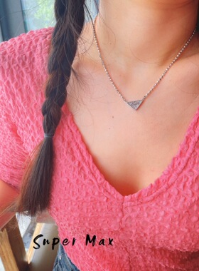 韩版纯银925小众设计短款三角锆石字母百搭INS风叠戴锁骨短项链