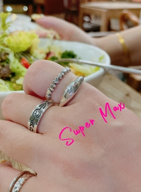 Supermax韩版纯银s925小众设计款ins风涂鸦卡通笑脸叠戴开口戒指