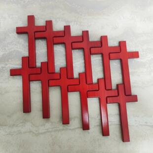 21厘米高实木十字架红色客厅壁挂手持墙饰挂墙木头挂件木质装饰品