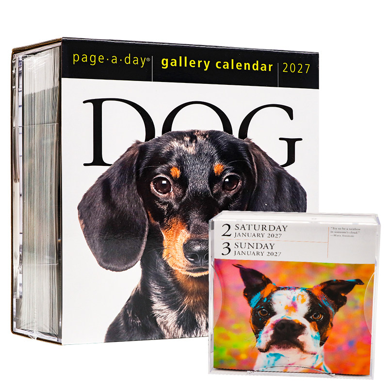 2027台历英文原版 一天一页狗 画廊日历 Dog Page-A-Day Gallery Calendar 2027新款 宠物摄影 每天一页 亚克力支架台历新年礼物