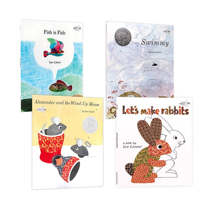 李欧李奥尼凯迪克奖绘本4册 英文原版 fish is fish 鱼就是鱼 Swimmy 小黑鱼 Frederick 田鼠阿佛leo lionni 亚历山大和发条老鼠