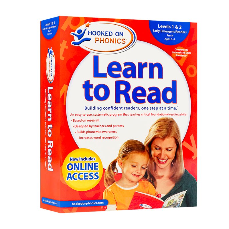 自然拼读法 迷上语音系列 幼儿园 Hooked on Phonics Learn to Read - Levels 1and2 英文原版教材分级阅读 带DVD光盘