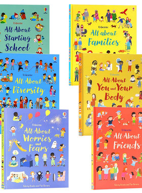 Usborne出品感觉身体情绪礼仪家庭关系多样性6册精装大开英文原版All About Feelings Worries and Fears绘本精装大开插图情商培养
