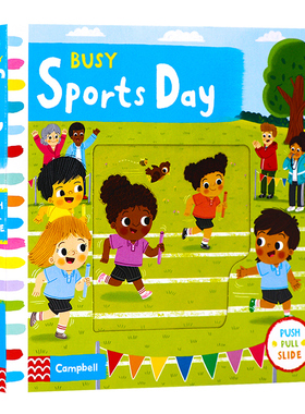 繁忙的运动会 英文原版绘本 Busy Sports Day 低幼英语启蒙早教机关操作纸板游戏书 锻炼手指灵活 亲子共读图画书 Campbell出品