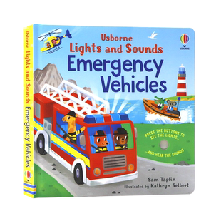 Usborne出品应急车辆的声音与灯光 英文原版绘本 Lights and Sounds Emergency Vehicles 发光发声书纸板洞洞触摸书低幼启蒙认知