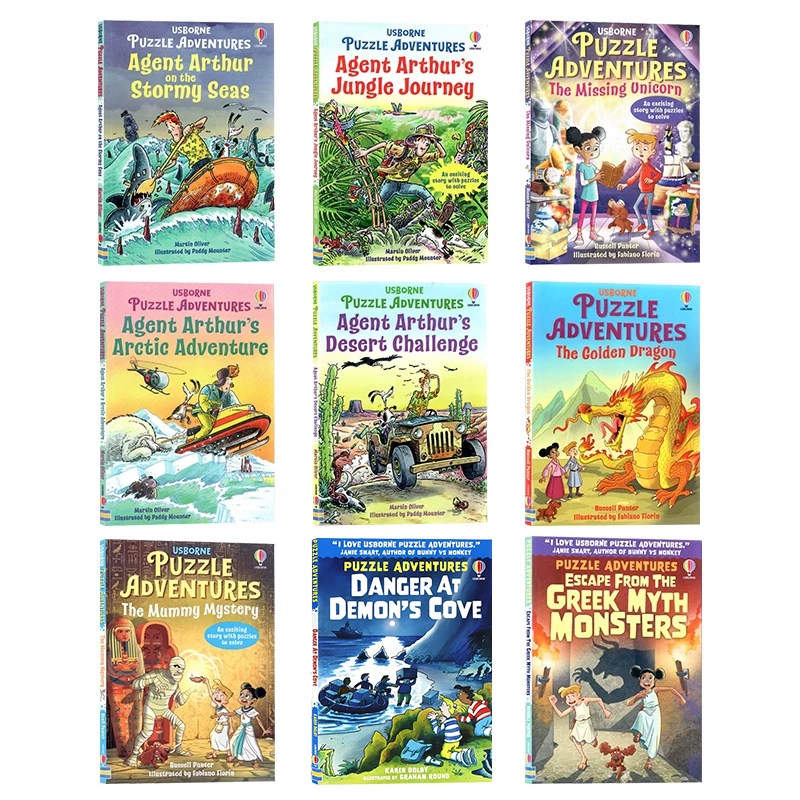Usborne出品 解谜冒险书9册英文原版 Puzzle Adventures 亚瑟特工勇闯惊涛骇浪 木乃伊之谜 黄金神龙 失踪的独角兽 镜中魅影 全彩