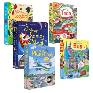 Usborne Wind-up发条轨道书5册 英文原版飞机Plane火车Train巴士Bus圣诞Christmas瓢虫Ladybird 亲子互动益智交通玩具书大开本