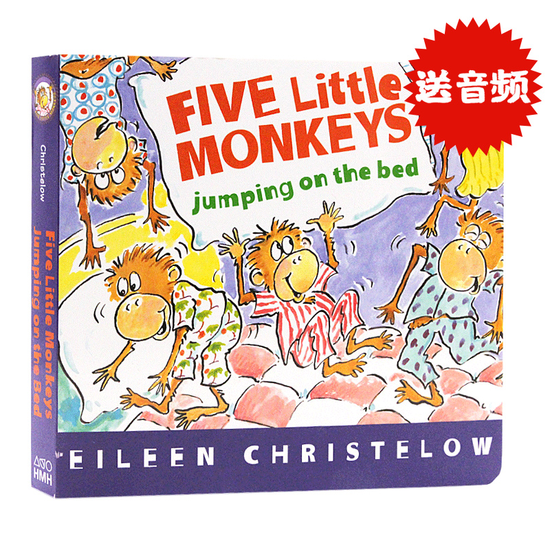 现货 五只猴子英文原版绘本 Five Little Monkeys Jumping on the bed 五只小猴子在床上跳 儿童英语读本廖彩杏书单进口正版送音频 书籍/杂志/报纸 儿童读物原版书 原图主图