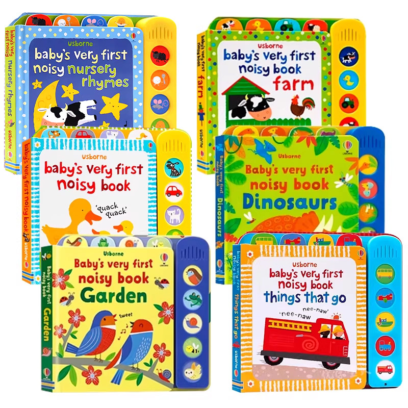 Usborne宝宝的首本恐龙/交通工具/农场/花园/童谣发声书6册 Baby's Very First Noisy Book  触摸发声纸板书英语启蒙绘本 耐撕耐翻