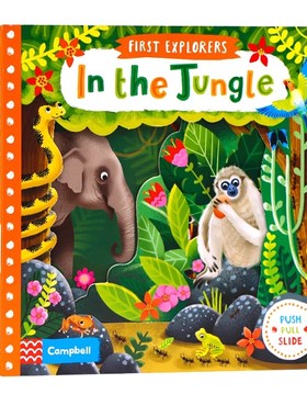 小小探险家系列机关操作书在丛林中First Explorers In the Jungle英文原版绘本幼儿童科普启蒙认知探索推拉纸板书亲子玩具书