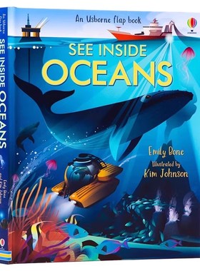 Usborne看里面系列海洋英文原版 See Inside Oceans 进口英语图书海洋生物启蒙认知儿童百科科普翻翻书环保主题大开精装纸板书