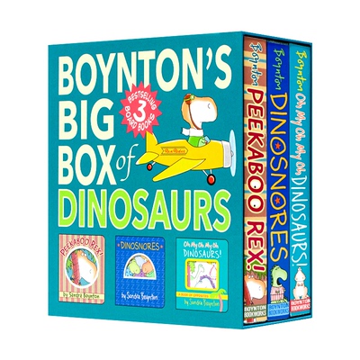 博因顿的恐龙纸板书3册盒装 英文原版 Boynton s Big Box of Dinosaurs 幼儿英语启蒙绘本 宝宝认知躲猫猫睡前故事 Sandra Boynton