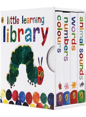 手掌书 Eric Carle 好饥饿的毛毛虫 英文原版 learn with The Very Hungry Caterpillar 4册纸板书 sounds words numbers colours