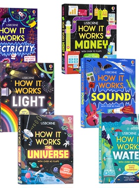 Usborne出品 它是如何运作的6册英文原版 How It Works Electricity/light/Sound/Money 声音是如何传播的 光的工作原理纸板翻翻书