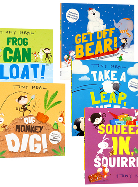 启蒙图画书5册 英文原版绘本 Frog Can Float 挖呀挖呀小猴 Get Off Bear 挤进去松鼠 跳一跳绵羊 儿童阅读启蒙认知科普 亲子互动