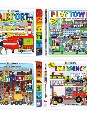Playtown系列纸板翻翻书英文原版绘本 Airport /Emergency/Construction A Lift-the-Flap幼儿启蒙撕不烂纸板书边玩边学玩具游戏书